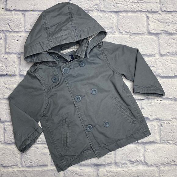 babyGap Hooded Trench Coat in a Grey Blue - Picture 1 of 8